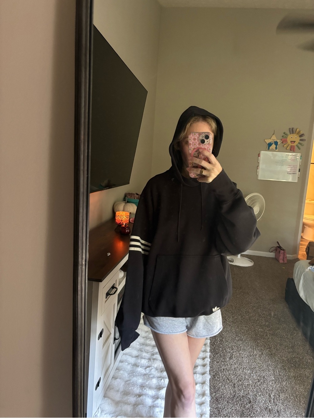 adidas Black Crewneck Hoodie with White Sleeve Stripes